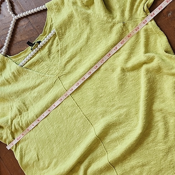 Eileen Fisher V Neck 3/4 Sleeve Green Organic Coton Linen Shirt 2X - Picture 7 of 9